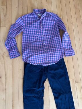 Boys CrewCuts Gingham button-up size 12 Abercrombie Chino pants size 13/14 set.